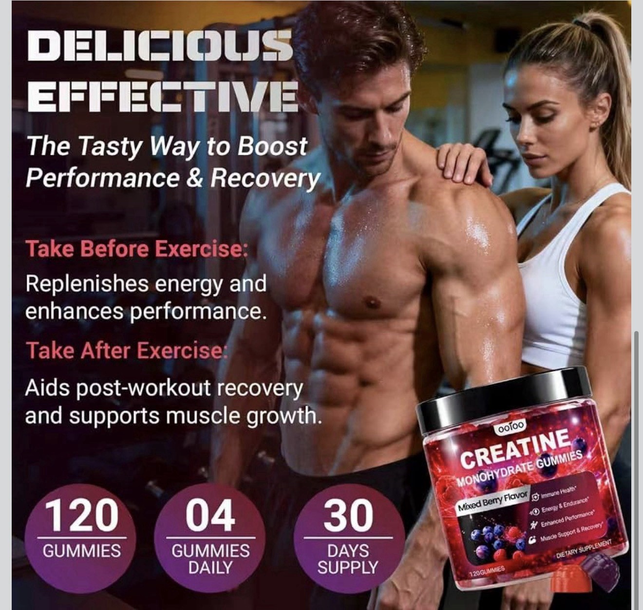 oofoo Creatine Monohydrate Gummies 5000mg 120ct Mixed Berry Vegan Sugar Free