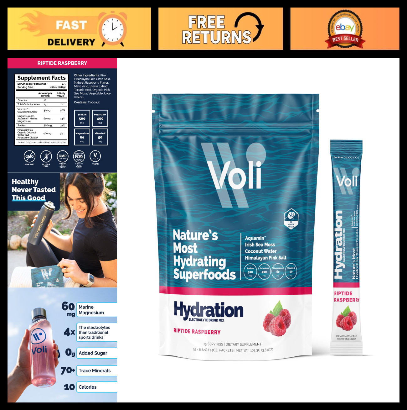 Electrolyte Drink Mix Packets | Sugar-Free Hydration Powder | Keto & Fasting Fri