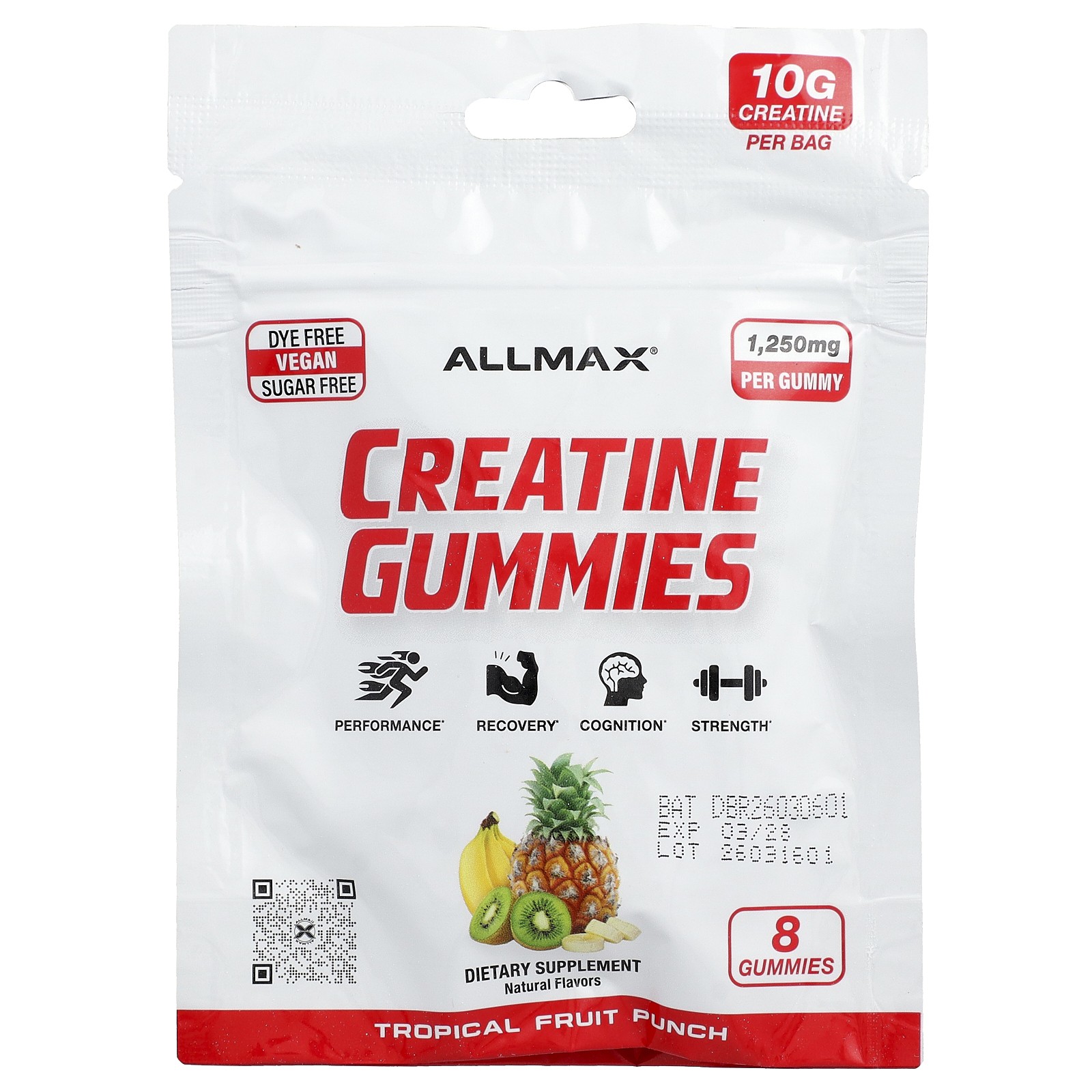 Creatine Gummies, Tropical Fruit Punch, 1,250 mg, 6 Bags, 8 Gummies Each