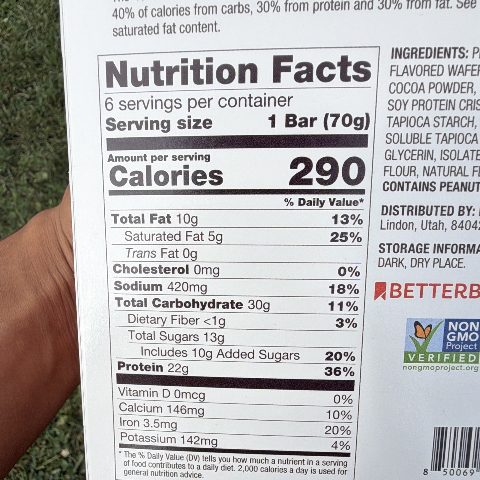 PBfit Salted Caramel Peanut Butter Protein Bars 6 Count Plant-Based Protein