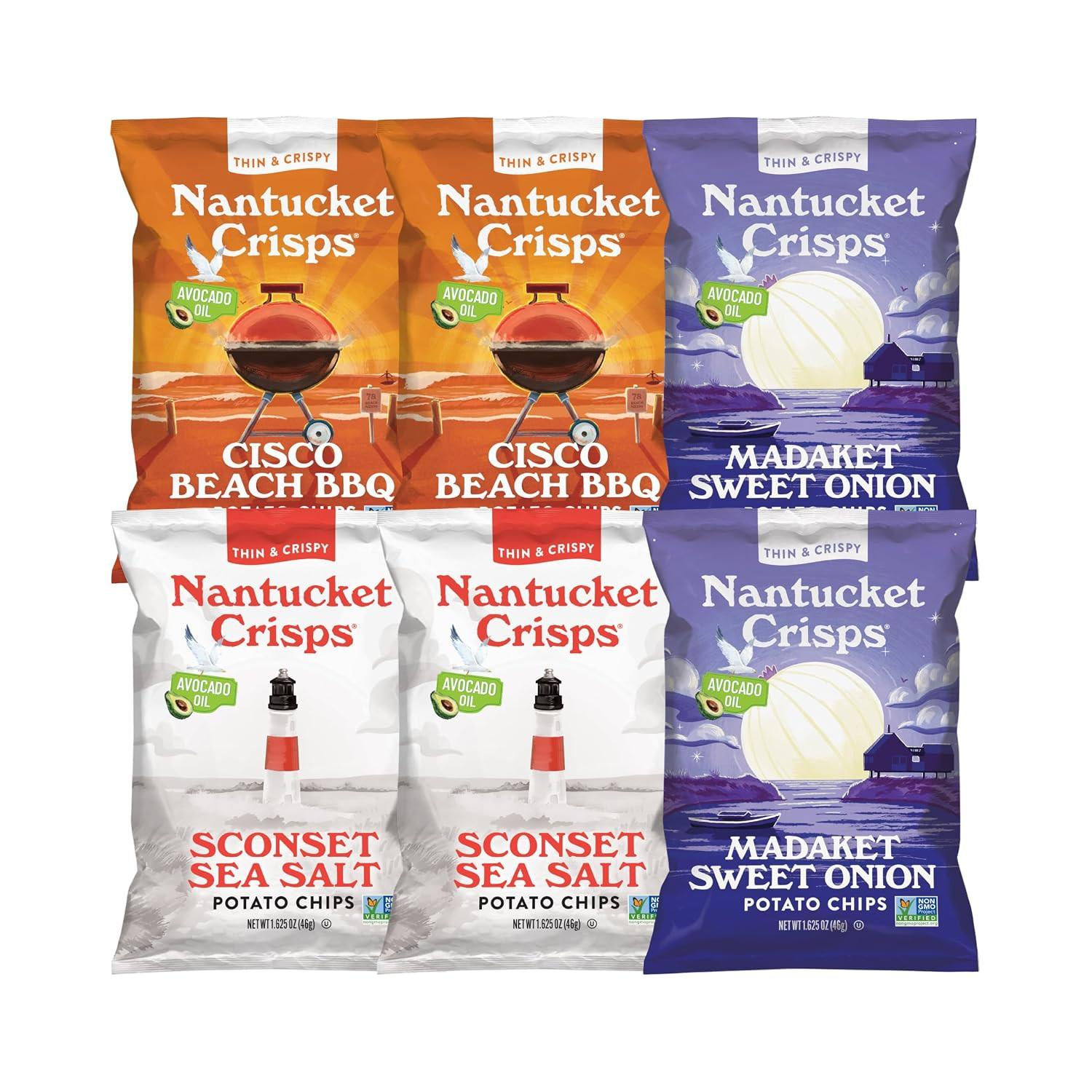 Trial Pack, BBQ, Sweet Onion & Sea Salt Chips, Made with Avocado Oil, Thin & Cri