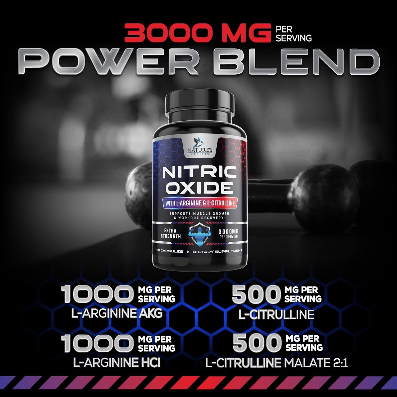 Nitric Oxide Booster Extra Strength 3000mg – L Arginine 3X Strength Nitric Oxide