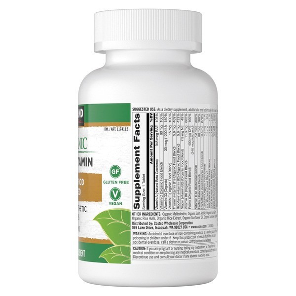 Kirkland Signature USDA Organic Multivitamin, 80 Coated Tablets for Adults