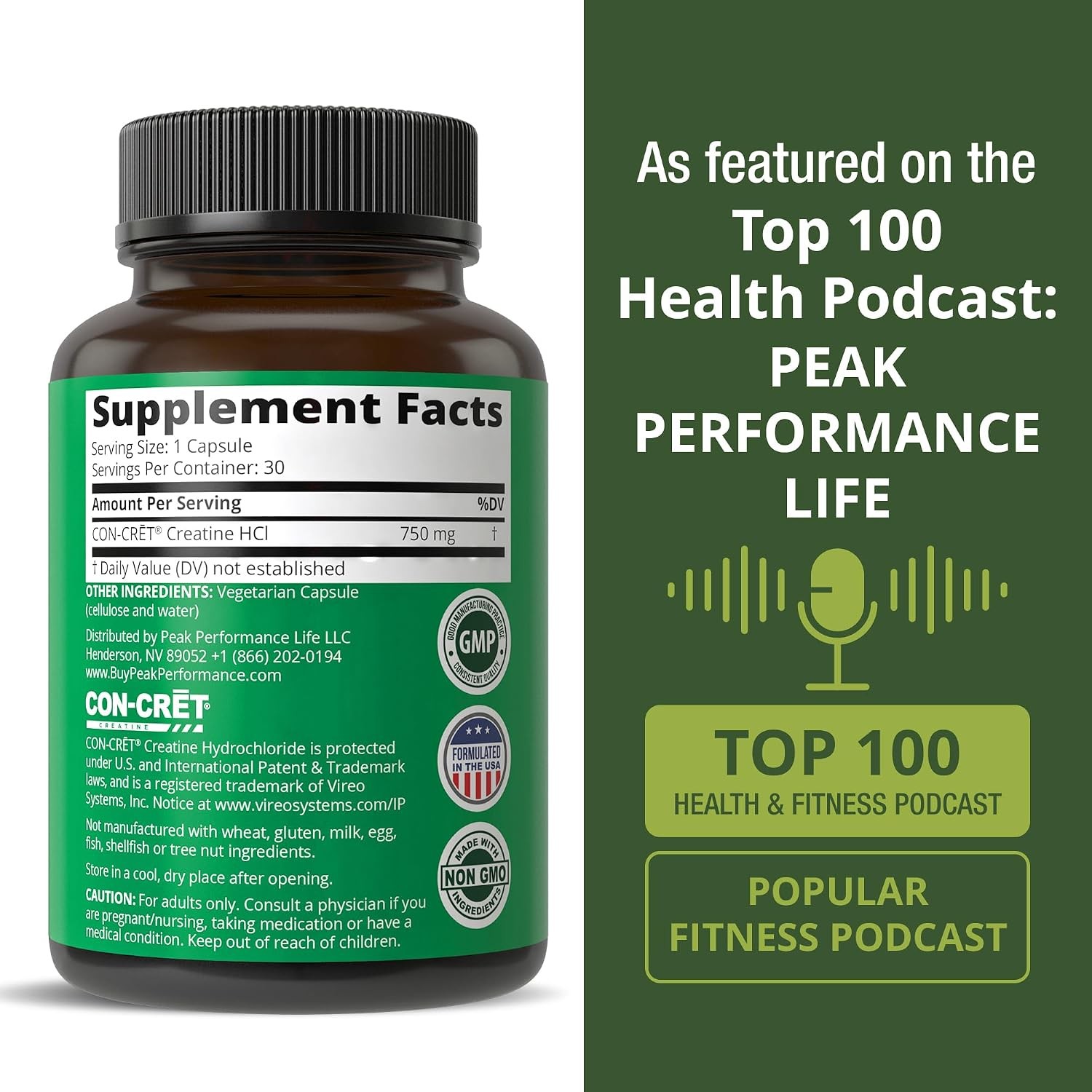 Con-Cret Peak Performance Creatine HCl 38X More Soluble Than Monohydrate Powder