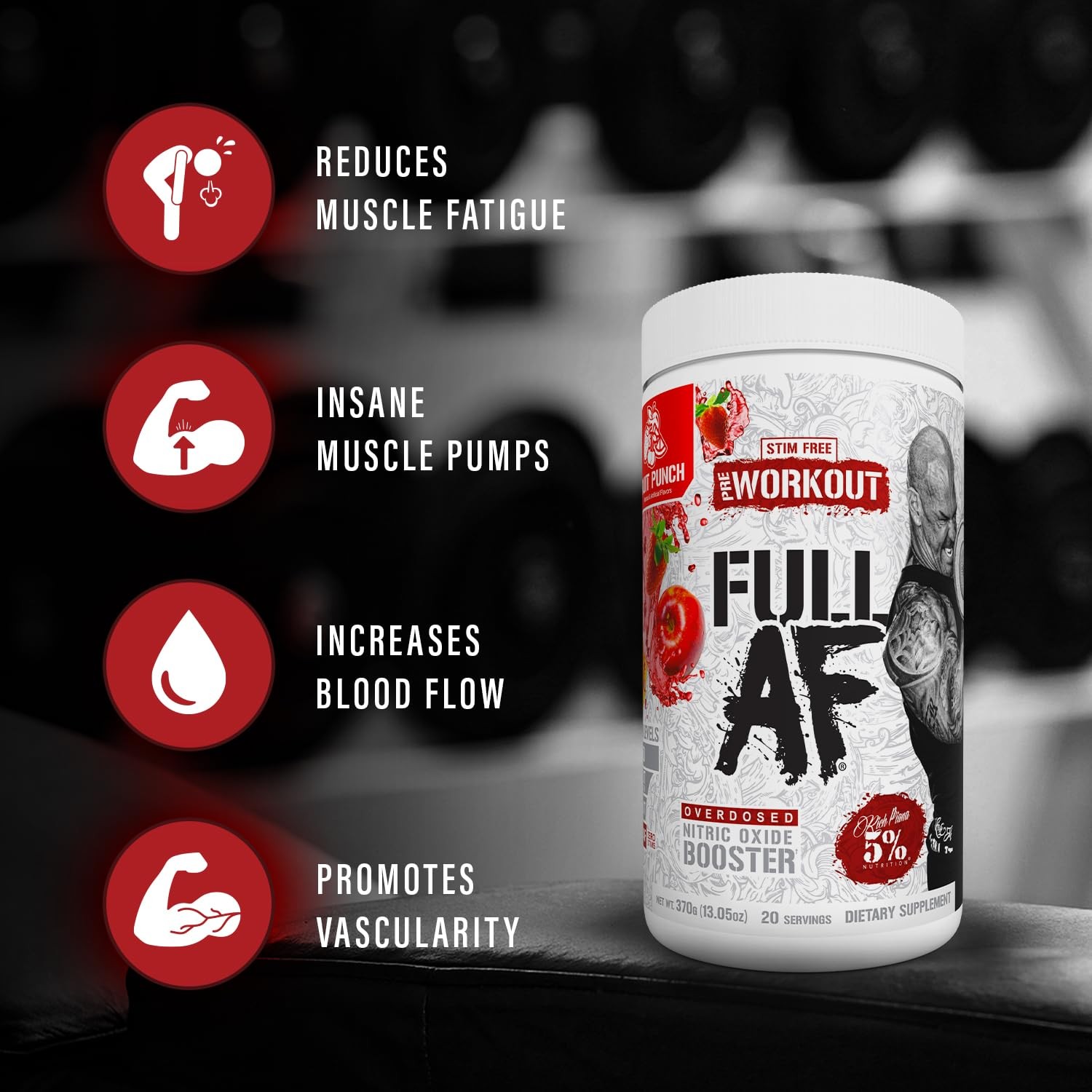 5% Nutrition FullAF Stim-Free Pre-Workout Powder – L-Citrulline, Nitrosigine, Pu