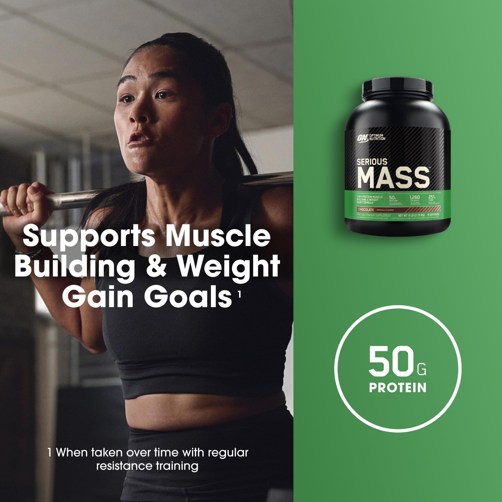 Optimum Nutrition Serious Mass Protein Powder, 50g Protein Chocolate 6 Lbs