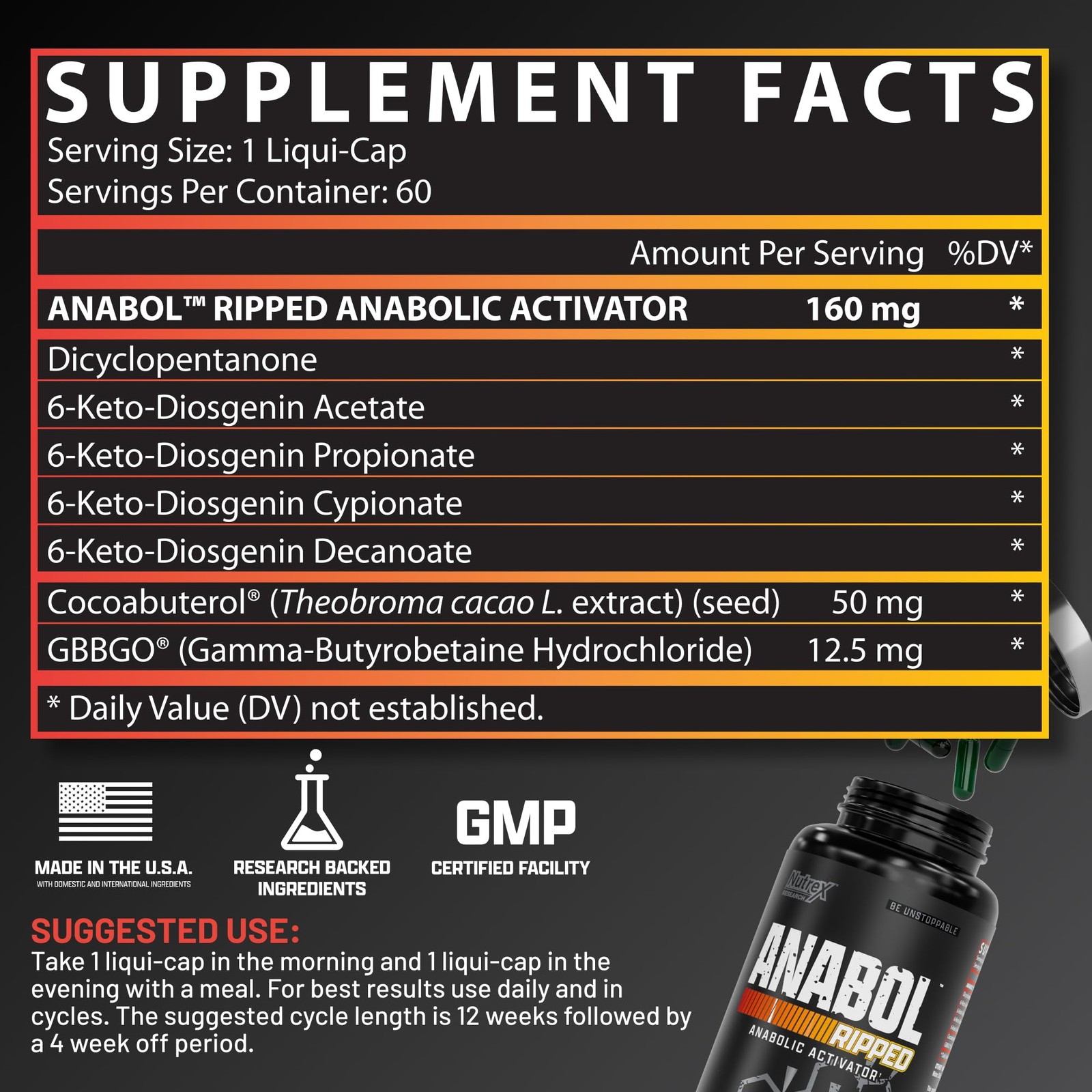 Nutrex Research Anabol Ripped Anabolic 2 in 1 Muscle Builder for Men Muscle Grow