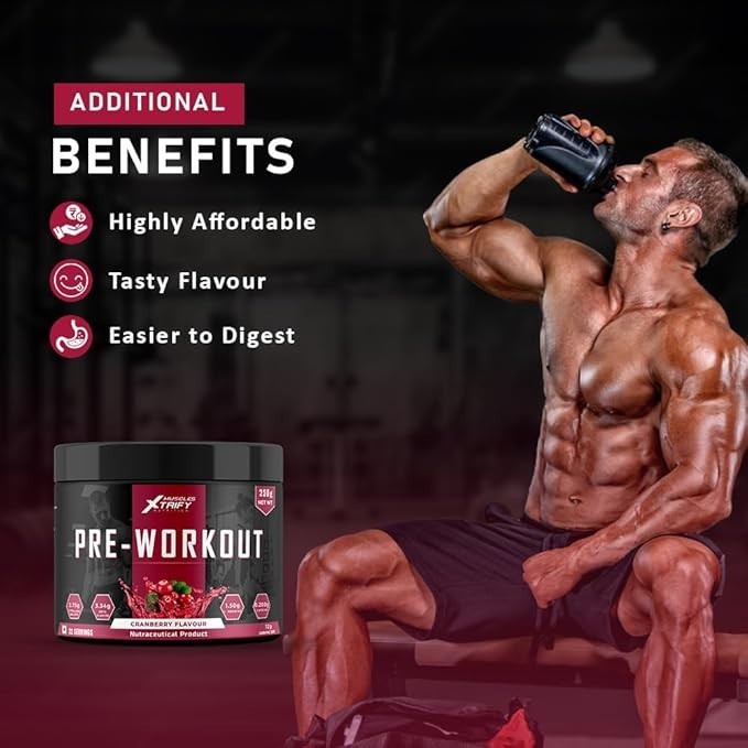 Muscles Xtrify Pre-Workout Powder Cranberry Flavour 250g Energy&Endurance Booste