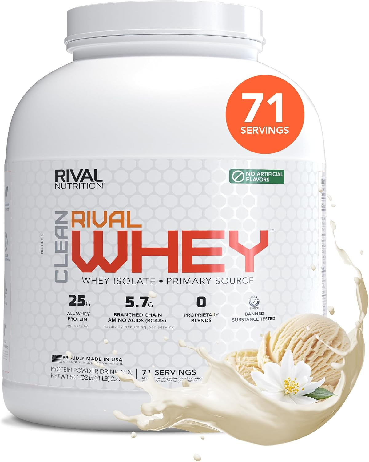 Clean Rival Whey True Vanilla Protein Powder I Whey Isolate Primary Source I 5.0