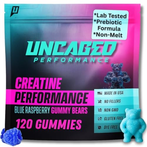 Uncaged Performance Creatine Monohydrate Gummies Blue Raspberry 5g 120 count