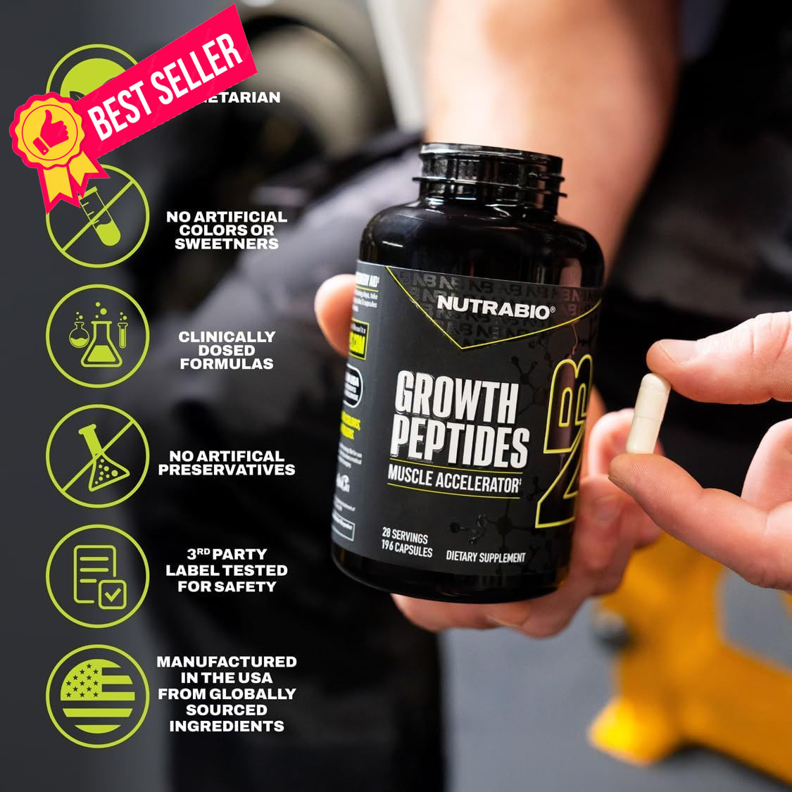 NutraBio Growth Peptides |Muscle Accelerator 196 Count (Pack of 1), No Color