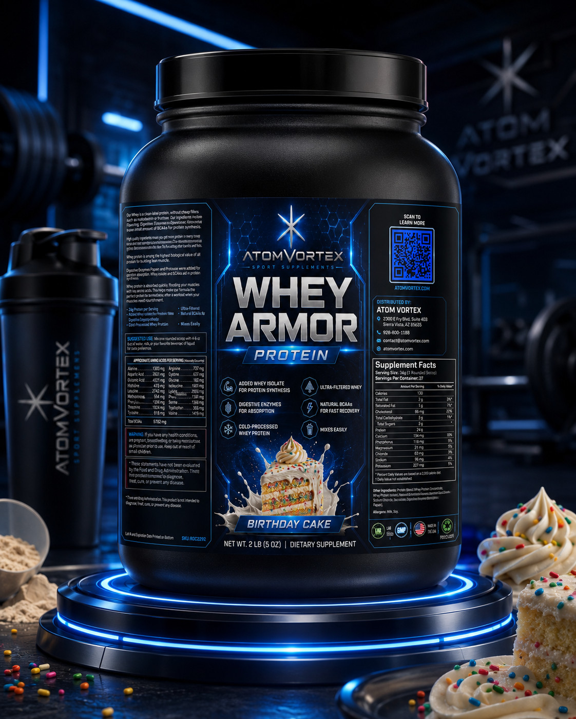 Atom Vortex Whey Armor Protein — Birthday Cake