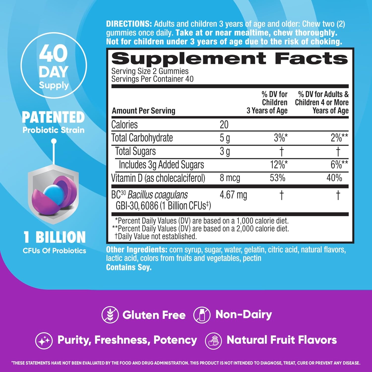 Digestive & Immune Health Support Probiotic Gummies (80 CT)