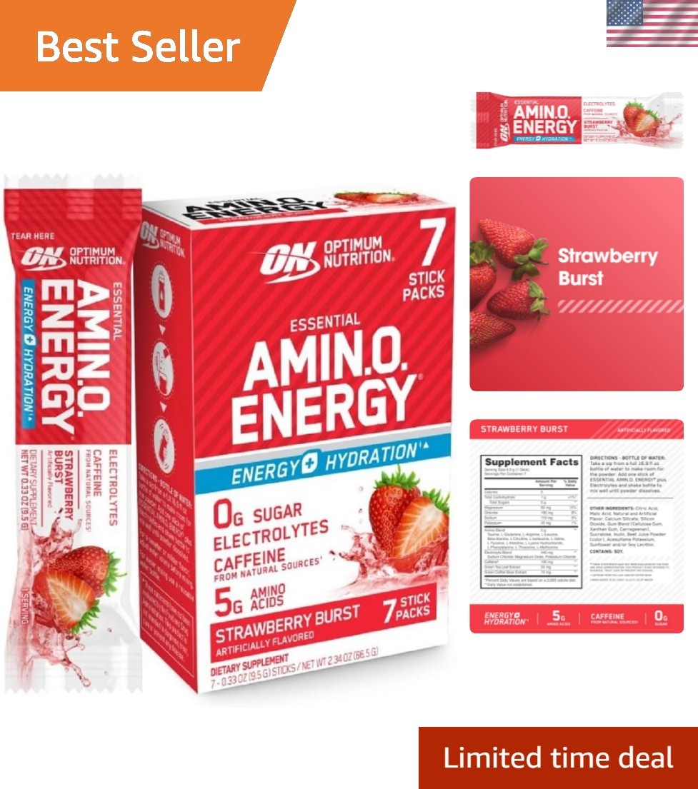 Optimum Nutrition Essential Amino Energy Plus – 7 Pack Strawberry Electrolytes