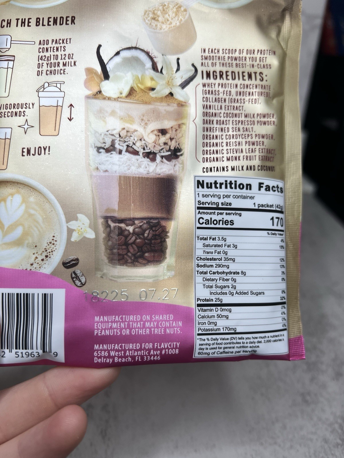 FlavCity All-In-One Protein Smoothie Powder Variety 1 Packet Grass Fed Exp 01/28