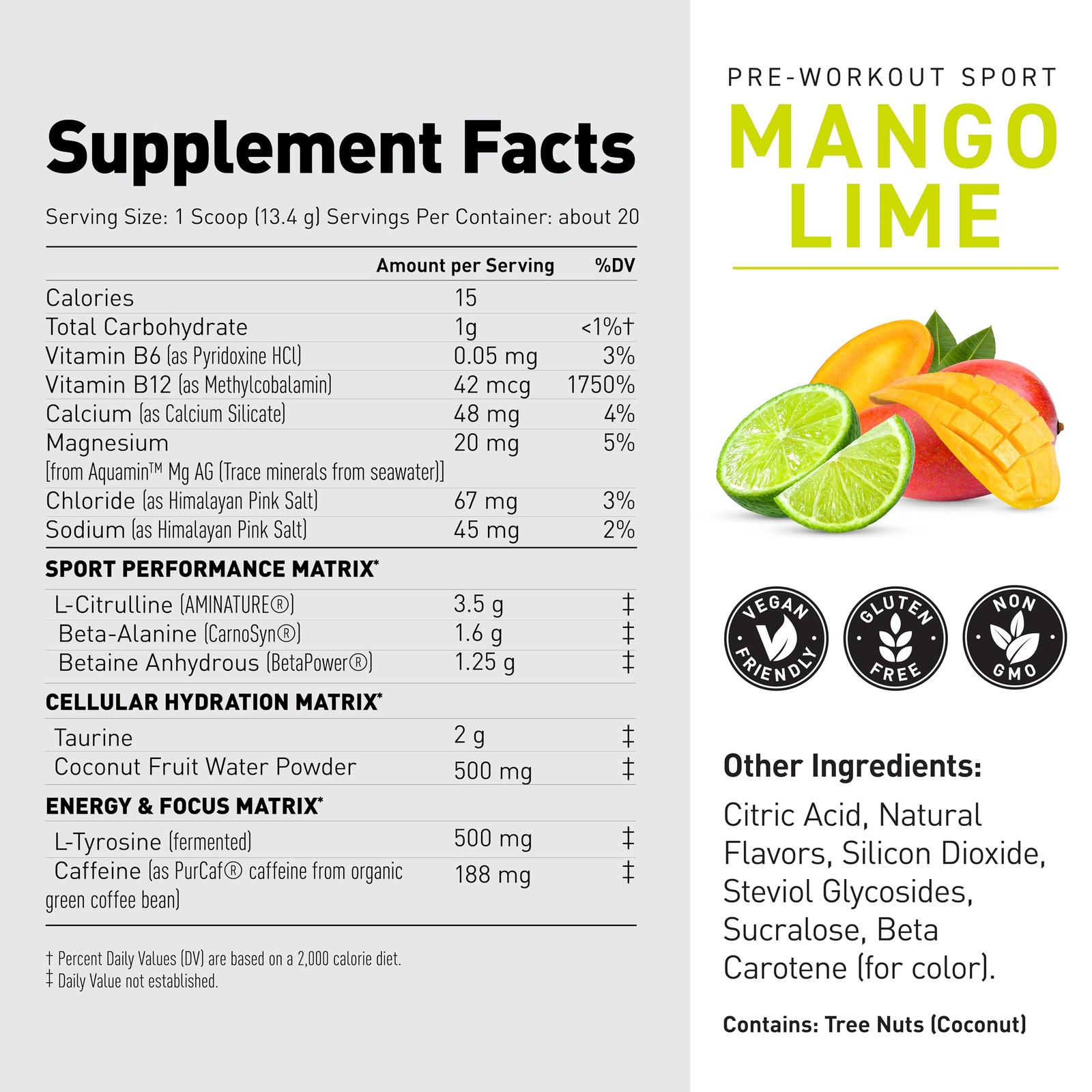 Kaged Sport Pre Workout Powder for Men & Women, Mango Lime, Sport Certified,