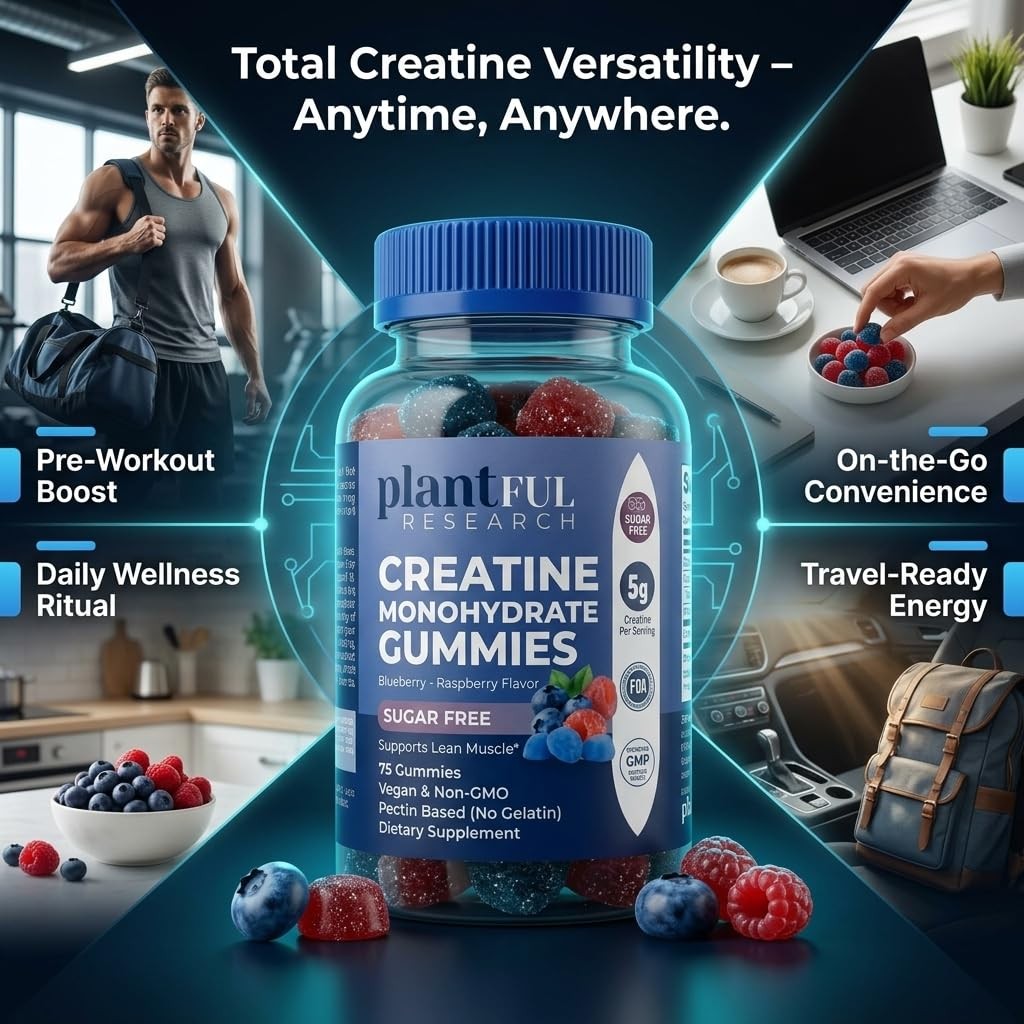 Creatine Monohydrate Gummies Sugar Free – 5g Creatine Per Serving – Blueberry…