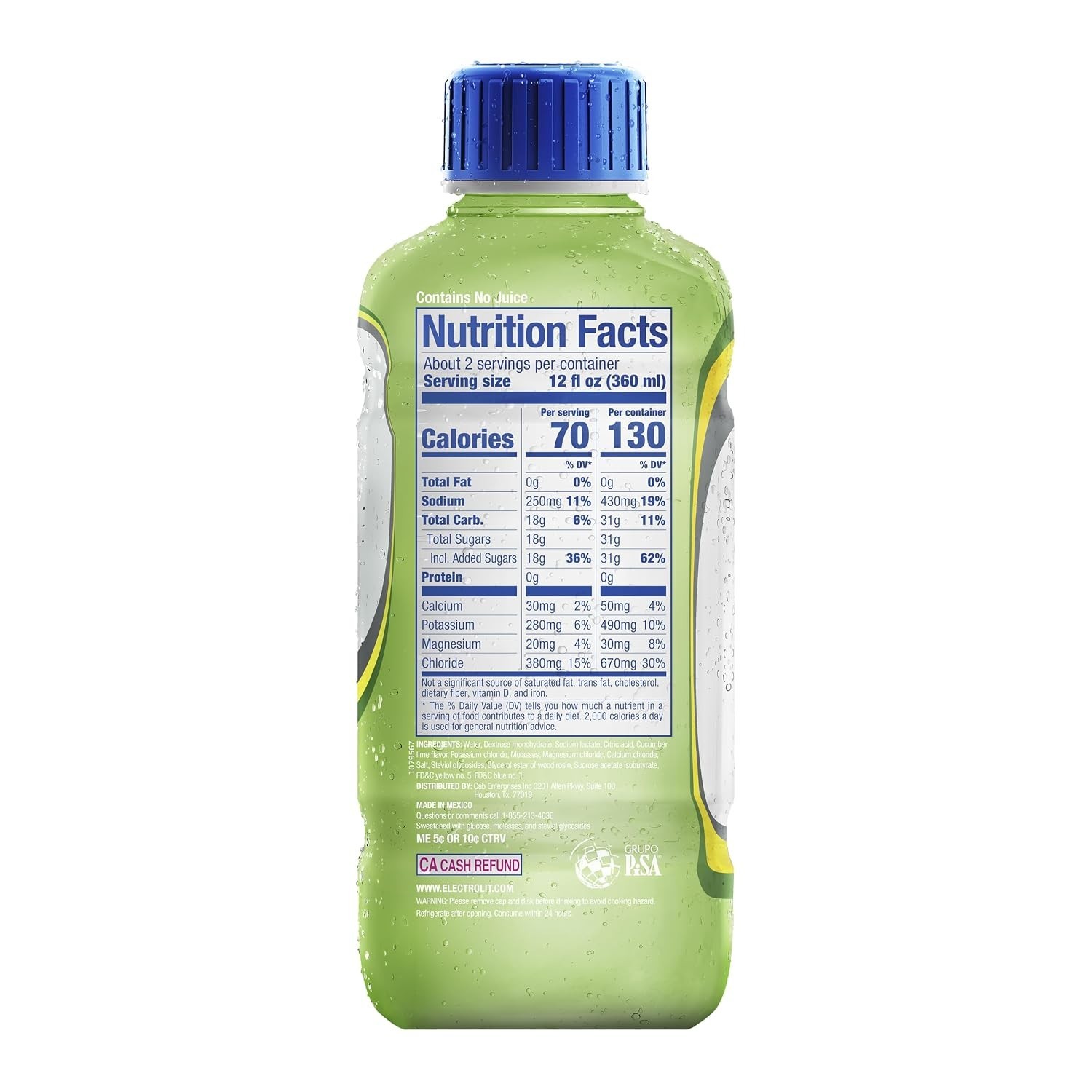 Electrolit, Electrolyte Beverage, Cucumber-Lime, 21 Fl Oz bottle (Pack of 12)