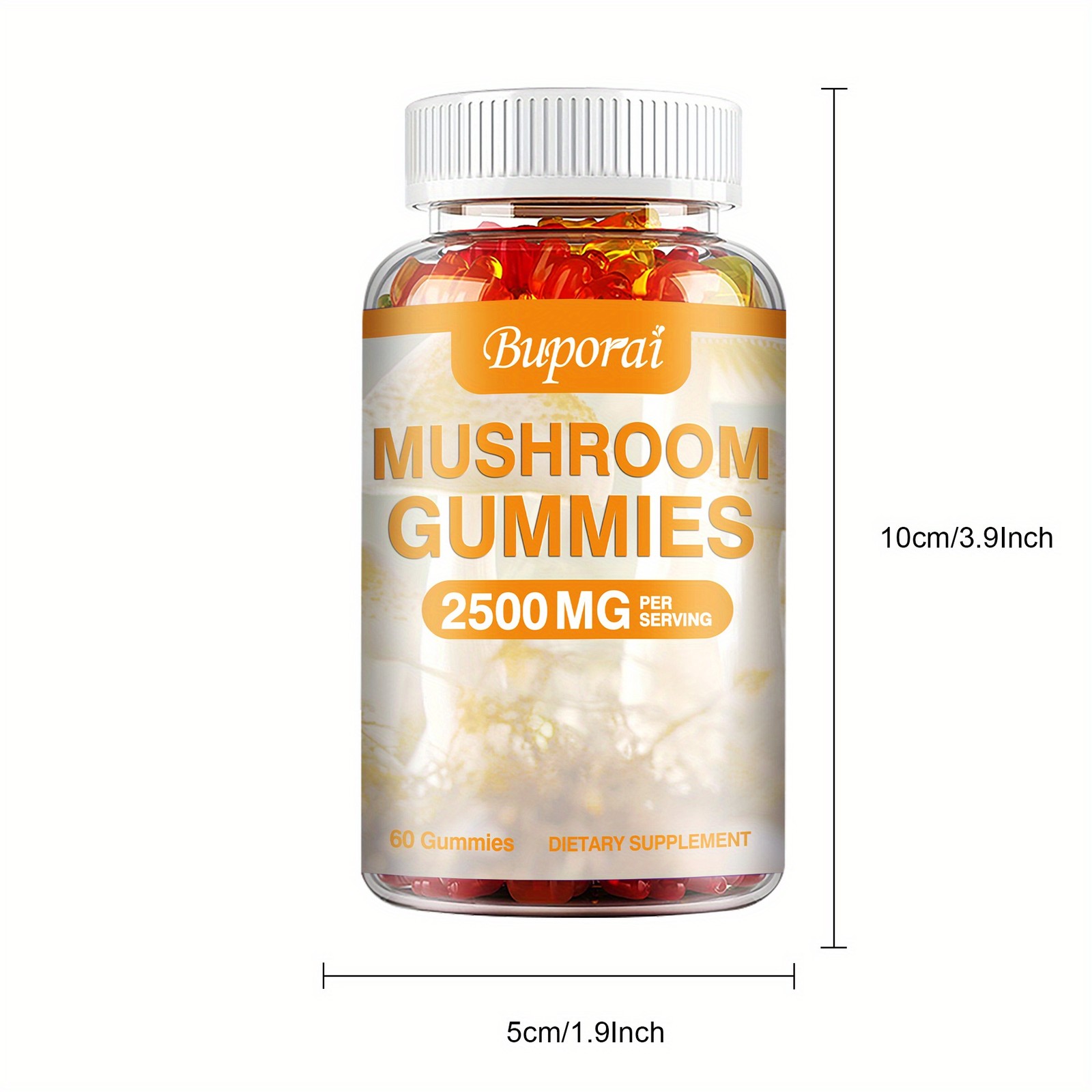 BUPORAI Mushroom Gummies Reishi Cordyceps Maitake Energy 60pcs