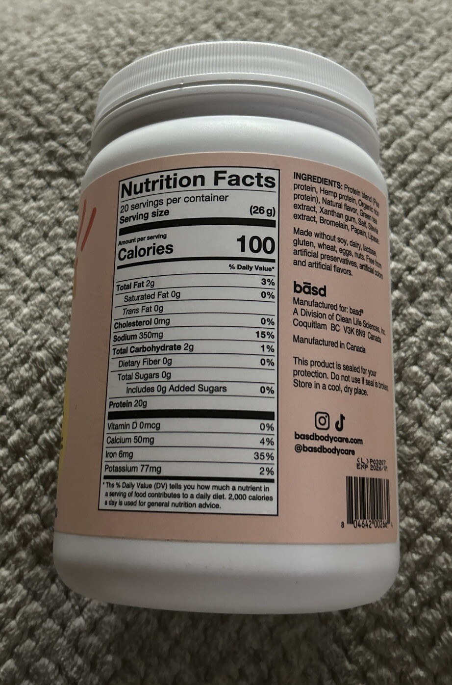 Basd ~ Energizing Protein ~*Creamy Vanilla Shake*~ 20 Servs ~ Sealed ~ Exp.1/26