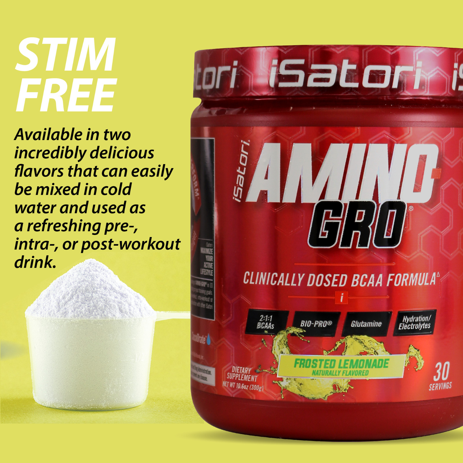 iSatori Amino-GRO-BCAA’s with Glutamine and Bio-Active Peptides – Lemonade