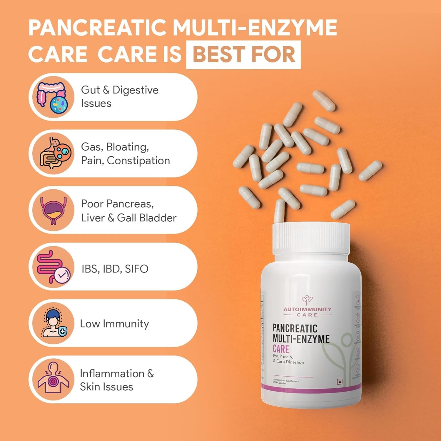 Autoimmunity Care: PANCREATIC MULTI-ENZYME CARE (60 Caps)