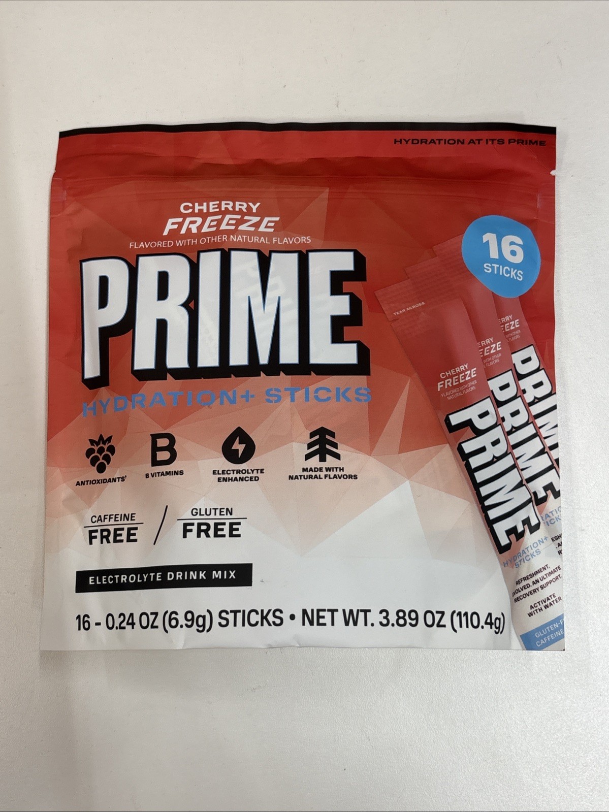 Prime Hydration+ Cherry Freeze Electrolyte Drink Mix Sticks 16 Pack New BB:02/28