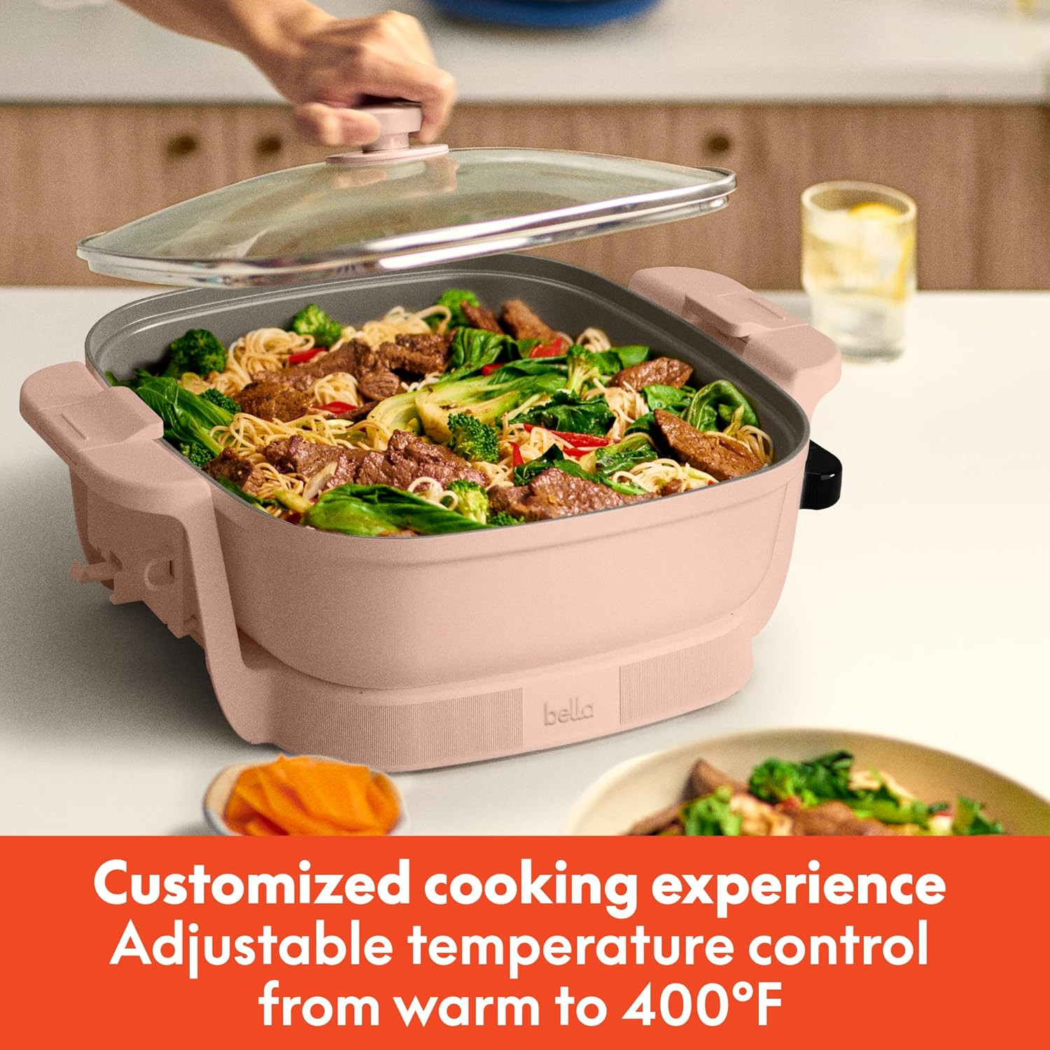 Electric Skillet with Ceramic Coating, Adjustable Temp & Dishwasher-Safe Lid