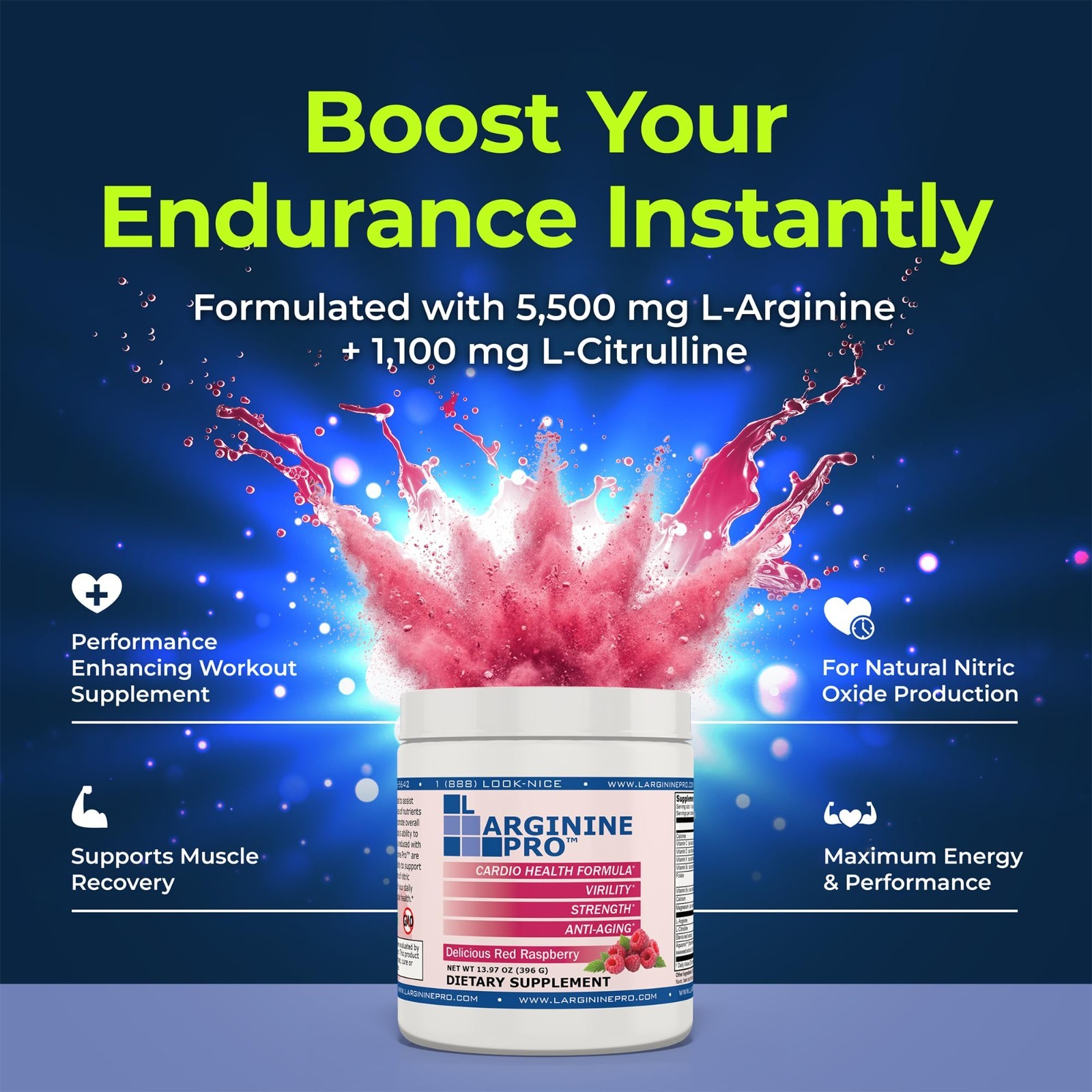 L-Arginine 5500mg + Citrulline 1100mg | Nitric Oxide Booster for Energy & Blood