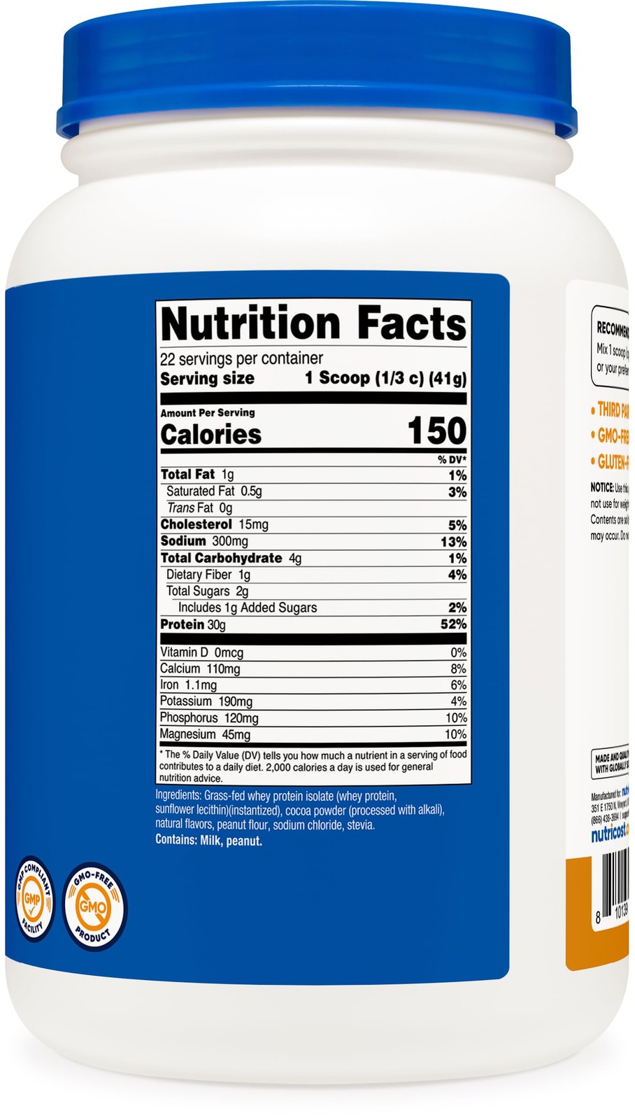 Nutricost Grass-Fed Whey Protein Isolate, Chocolate Peanut Butter, 2LBS, Non-GMO