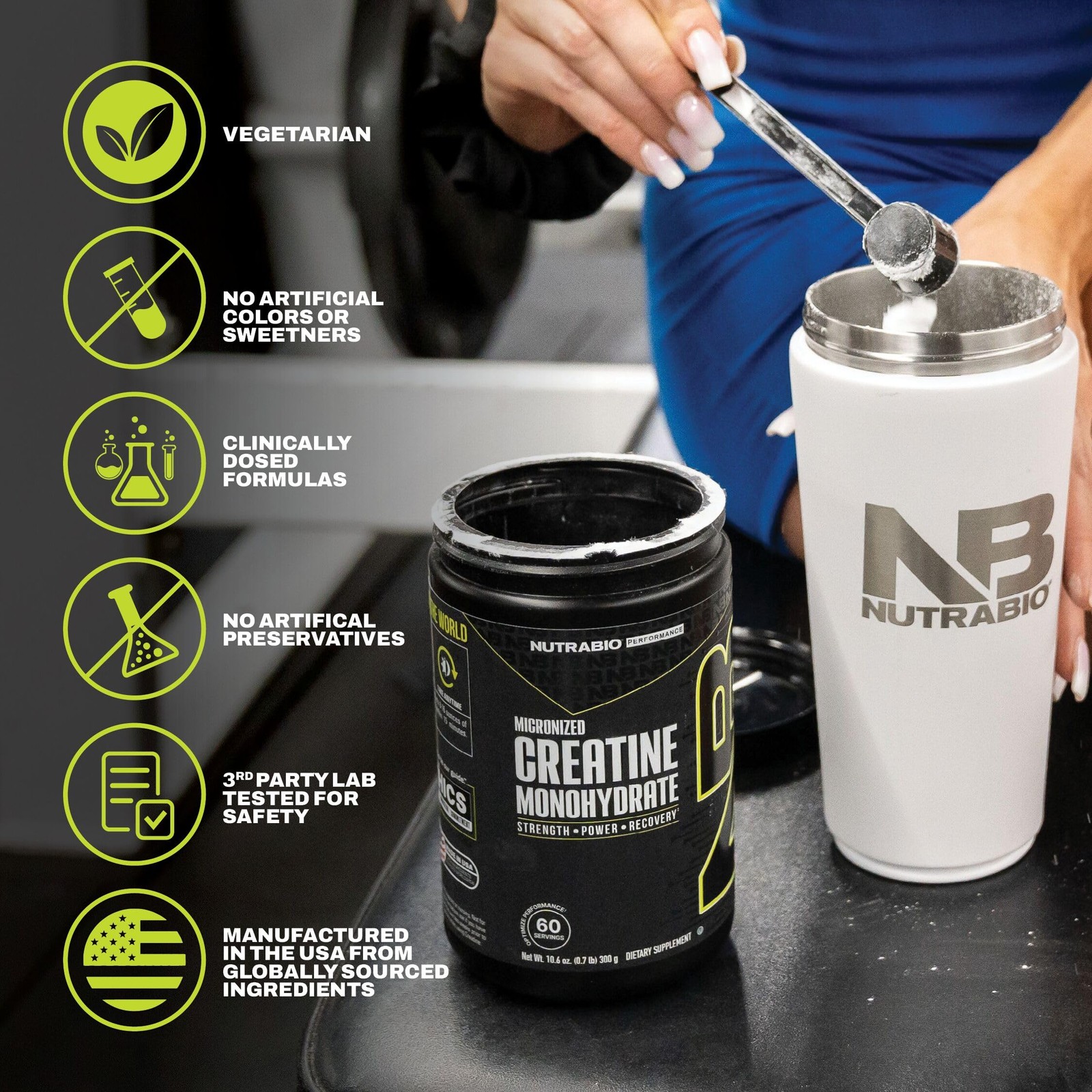 NutraBio Pure Micronized Creatine Monohydrate Powder Supplement, 300g, No