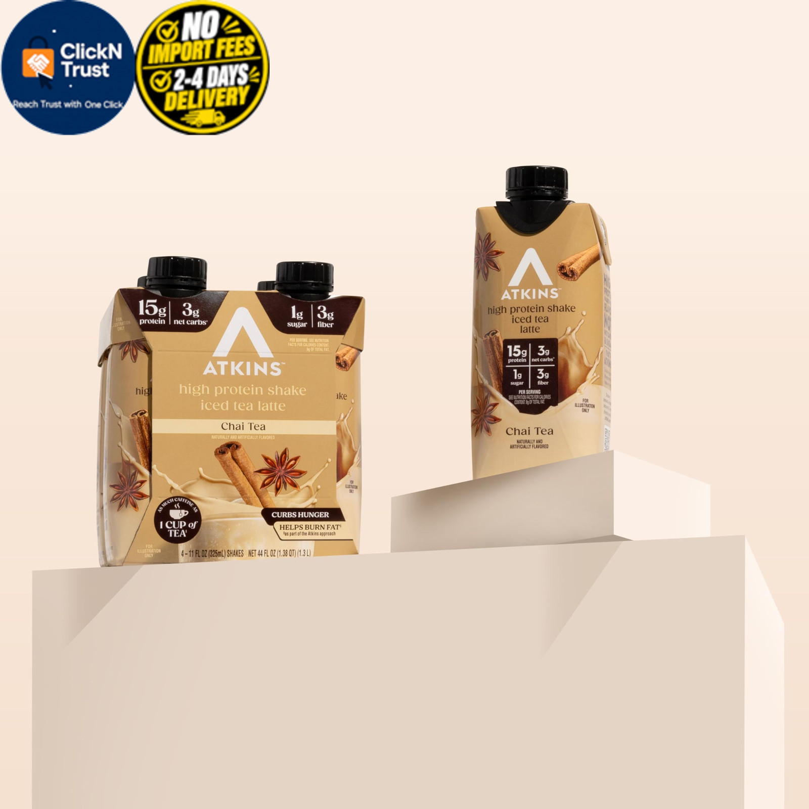 Atkins Chai Tea Latte Flavored Protein Shake, High 11 Fl Oz (Pack of 12)