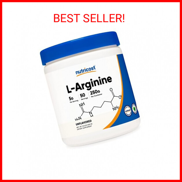 Nutricost L-Arginine (250 Grams) – Pure L-Arginine Powder – 5000mg Per Serving;