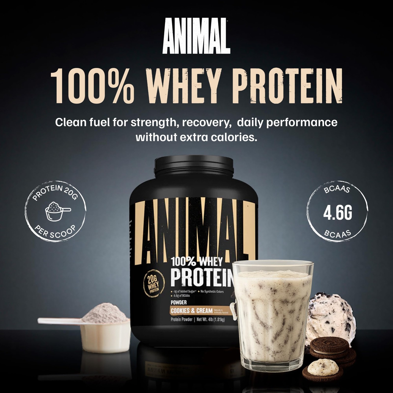 Animal 100% Whey Protein Powder – Blend 4 Pound (Pack of 1), No Color