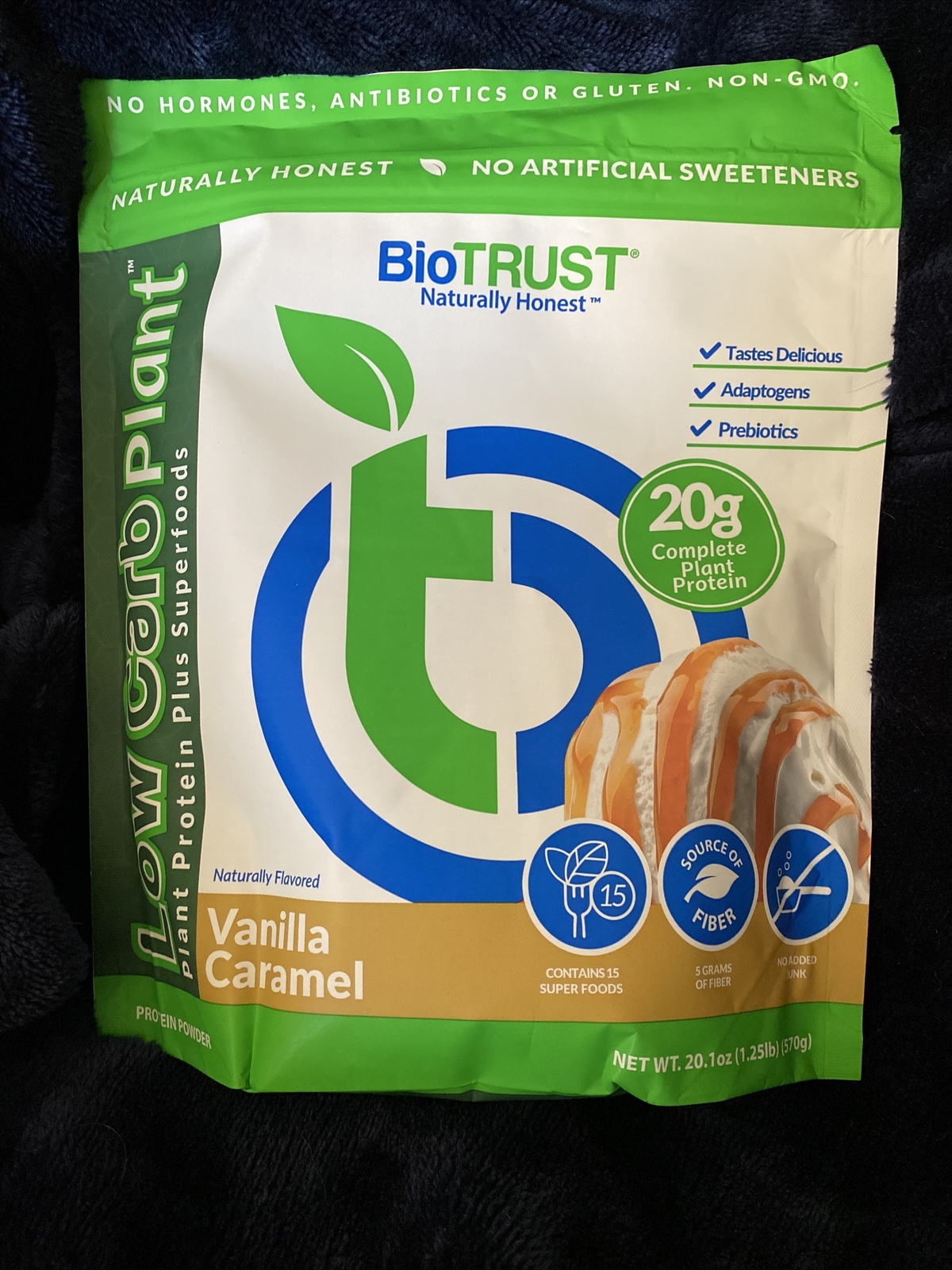 BioTRUST Low Carb Plant Protein Superfoods Vanilla Caramel 1.25lb Exp:10/23 NEW!