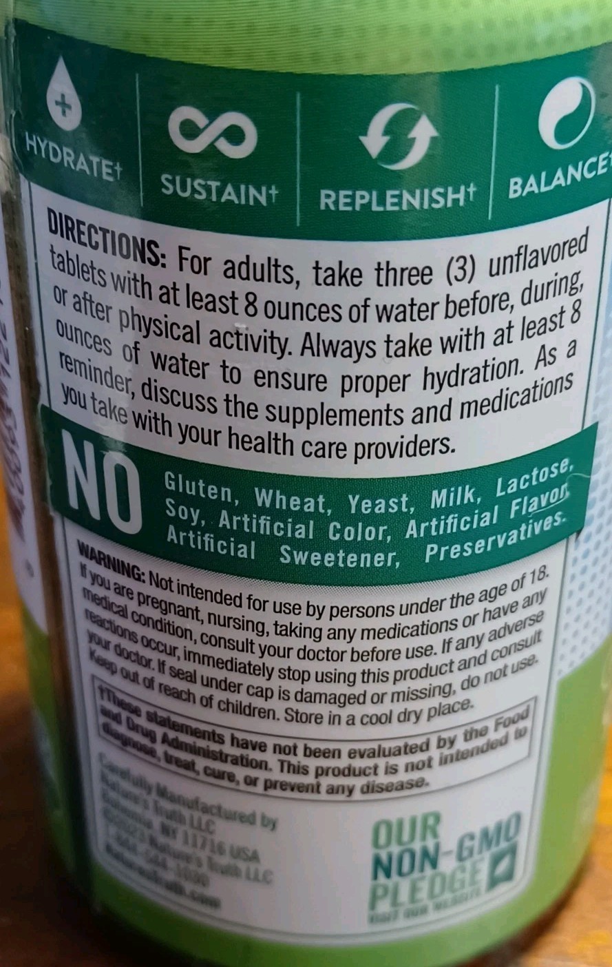 Nature’s Truth Electrolyte Hydration Tablets 90 Count Sugar Free Unflavored 2/27