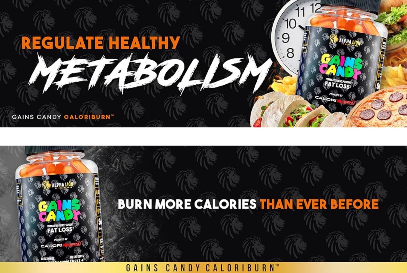 Alpha-Lion GAINS CANDY Fat loss CALORIBURN 60 Capsules ( 30 Serv ) BEST BY 11/26