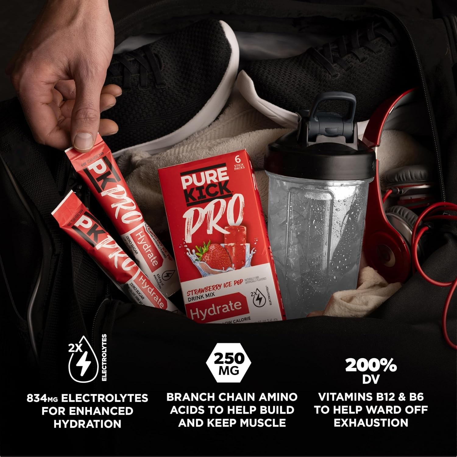 PURE KICK PRO Hydration Electrolyte Drink Mix, Strawberry Ice Pop, Includes 1 Bo