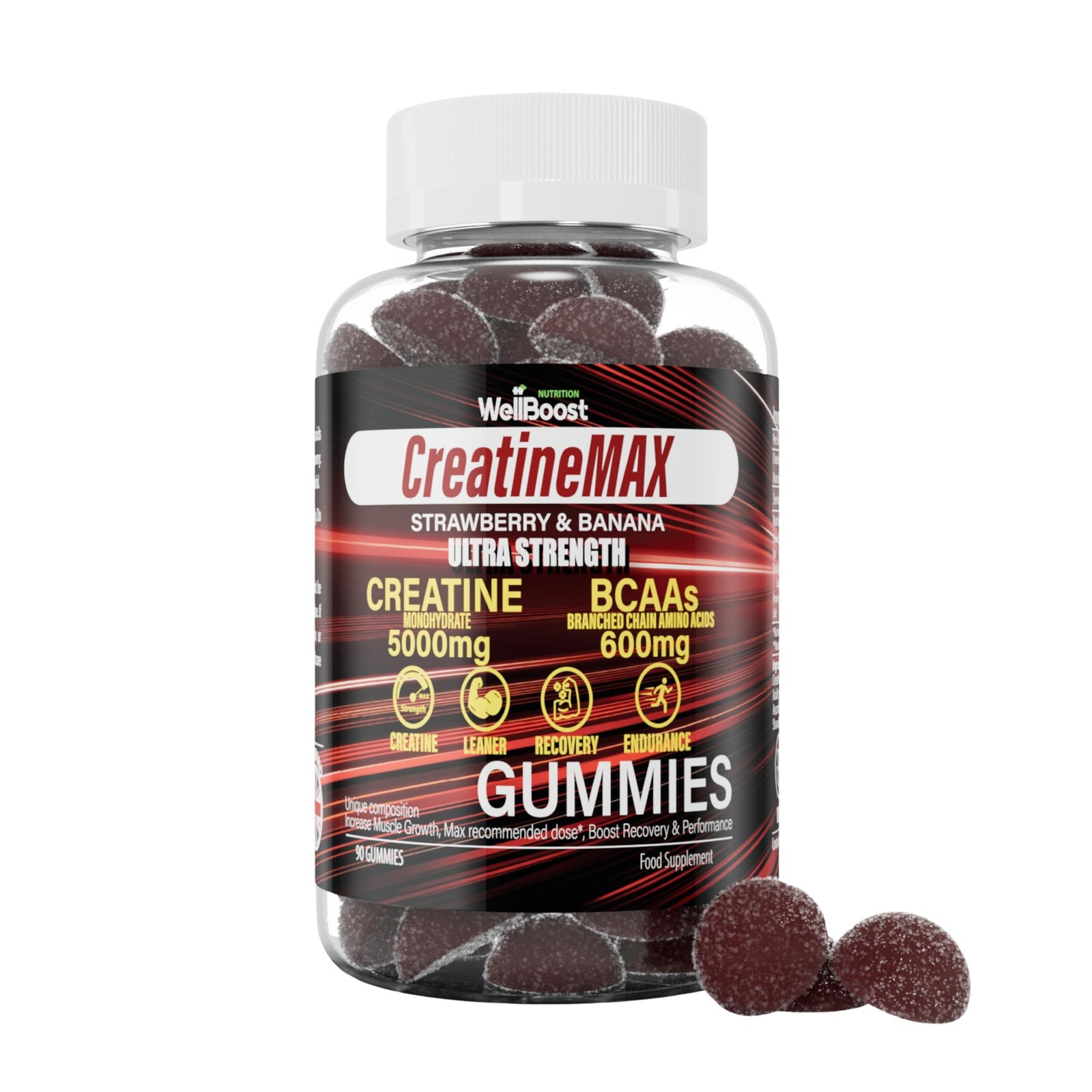 WellBoost Creatine MAX Gummies | 5000mg Creatine Monohydrate & 600mg BCAAs pe…