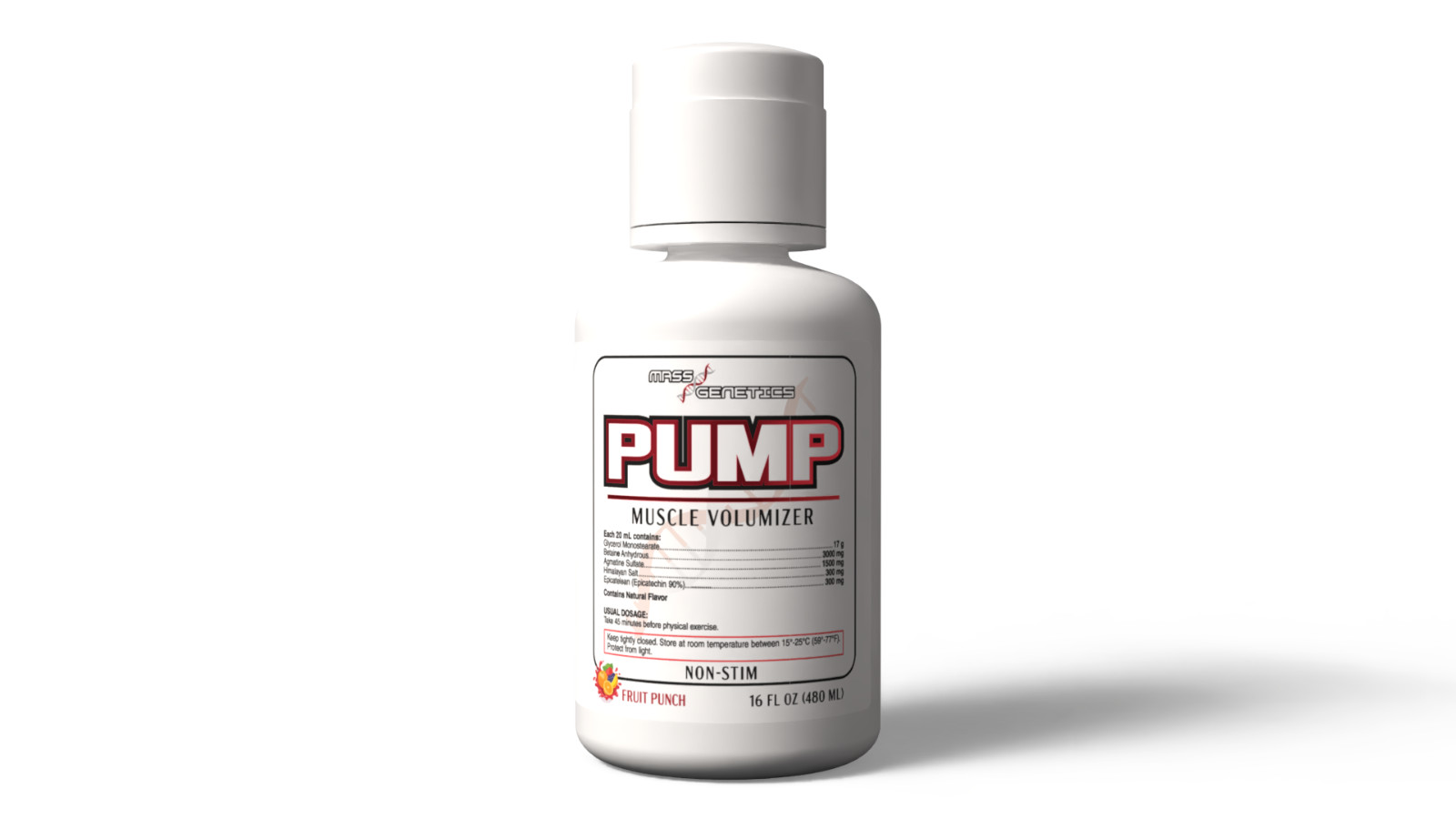 Mass Genetics New Pump Muscle and Hydration 16oz Fruit Punch Non Stim