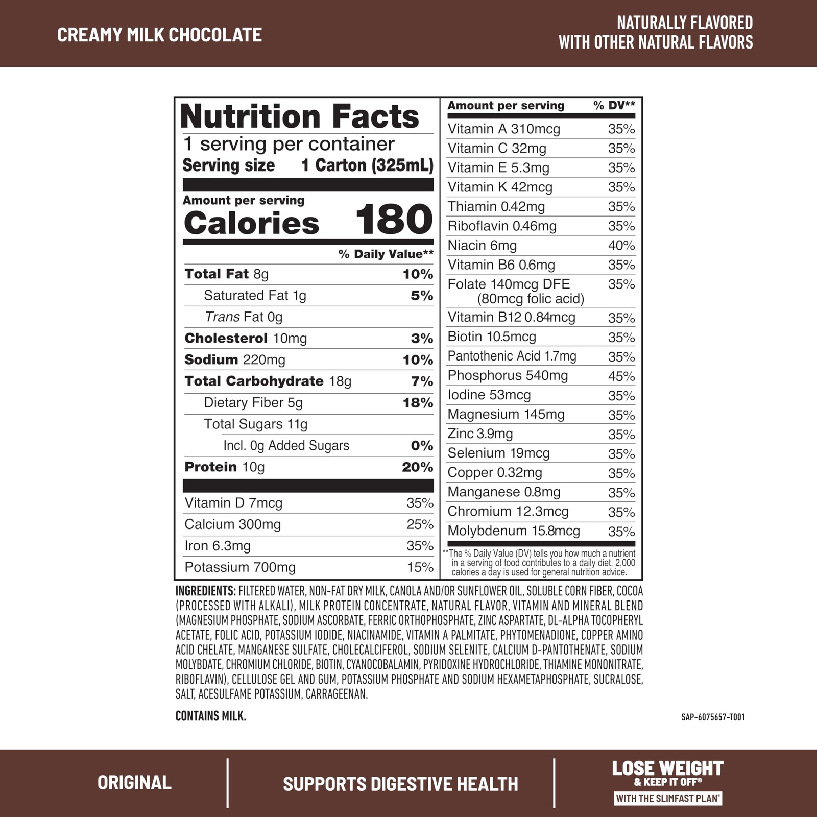 Slimfast Meal Replacement Shake Original Creamy Milk Chocolate No Added Sugar
