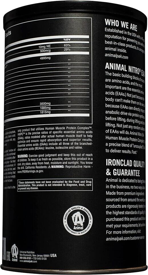 Universal Nutrition Animal Nitro EAA and BCAA Amino Acids Supplement 44 Packs