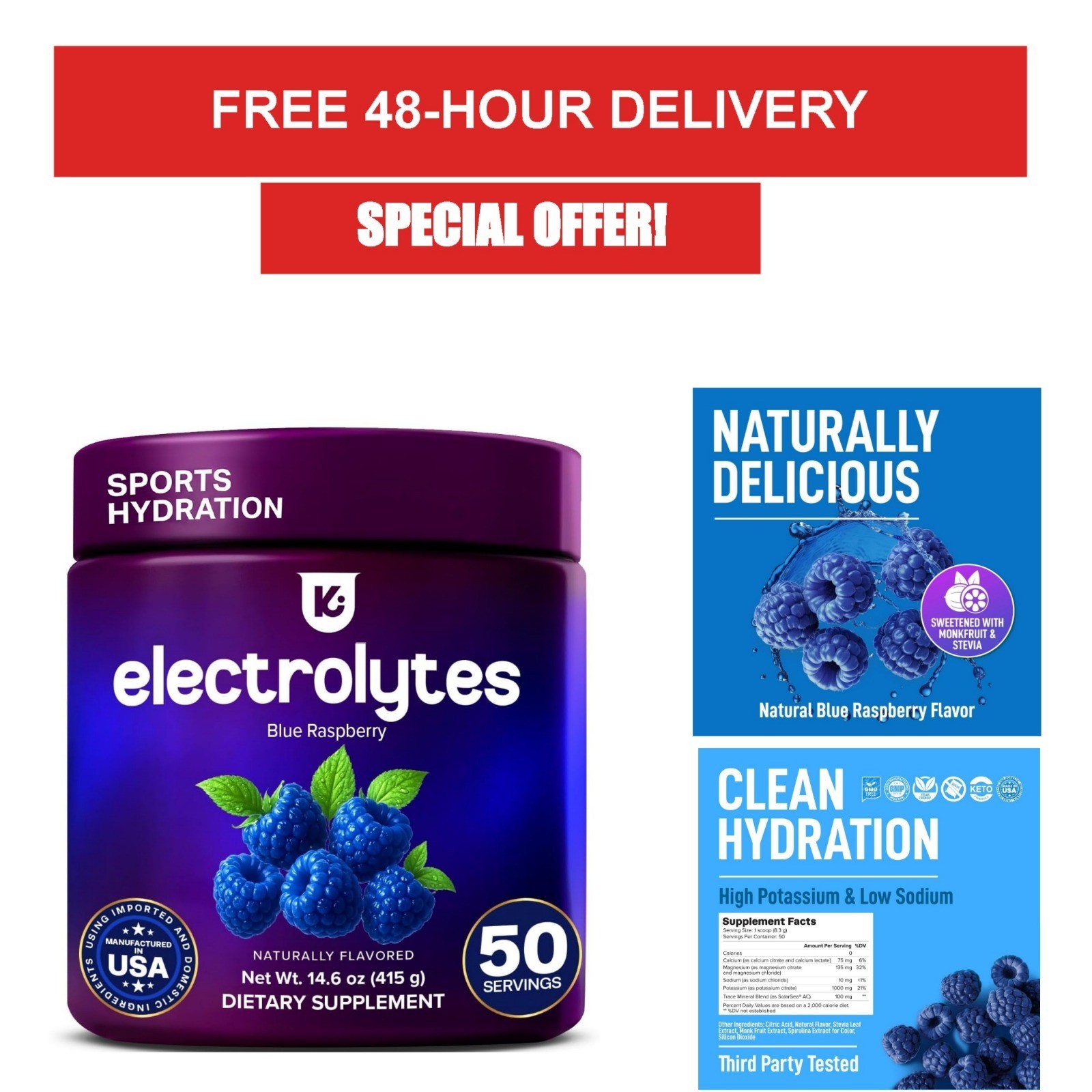 Keppi Sports Electrolytes Powder Blue Raspberry 14.6oz – Hydration & Energy