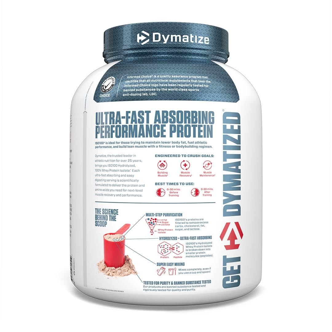 Dymatize ISO100 Hydrolyzed Whey Protein Chocolate 25g Protein 5lb Gluten-Free