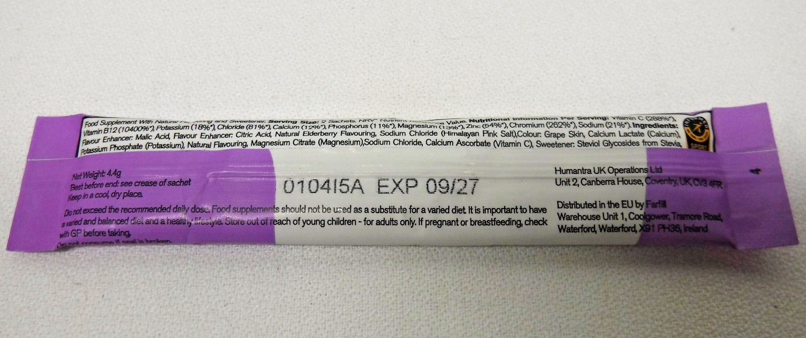 Humantra Electrolyte Hydration Powder Drink Mix ELDERBERRY 20 packets, exp. 9/27