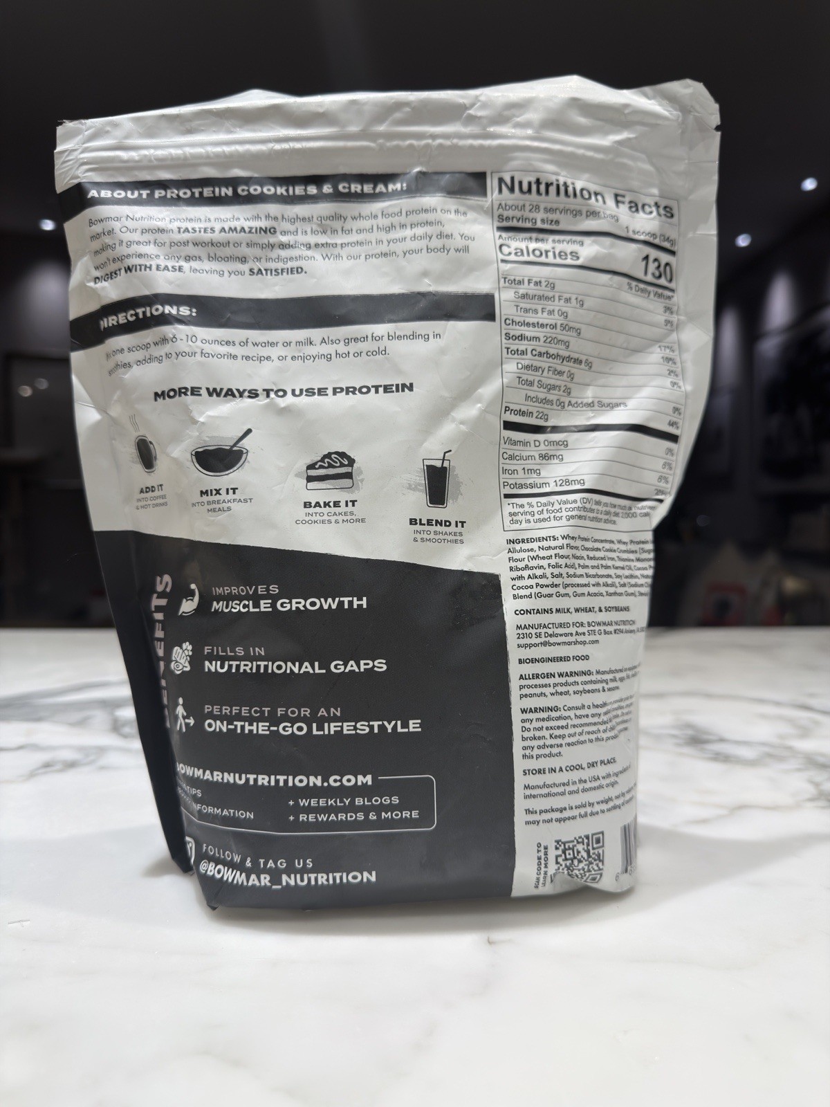 Bowmar Nutrition Whey Protein Powder Cookies & Cream 28 Servings 22g