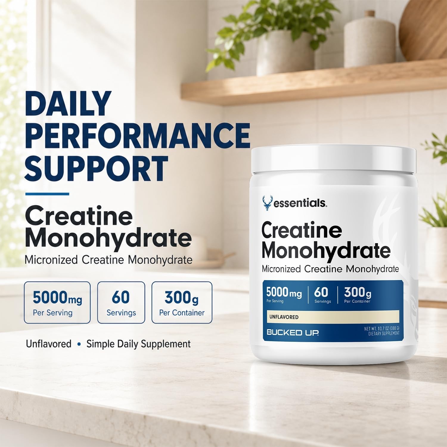 Pure Micronized Creatine Monohydrate – Unflavored, Easy Mix, 5G/Serving, 60 Serv