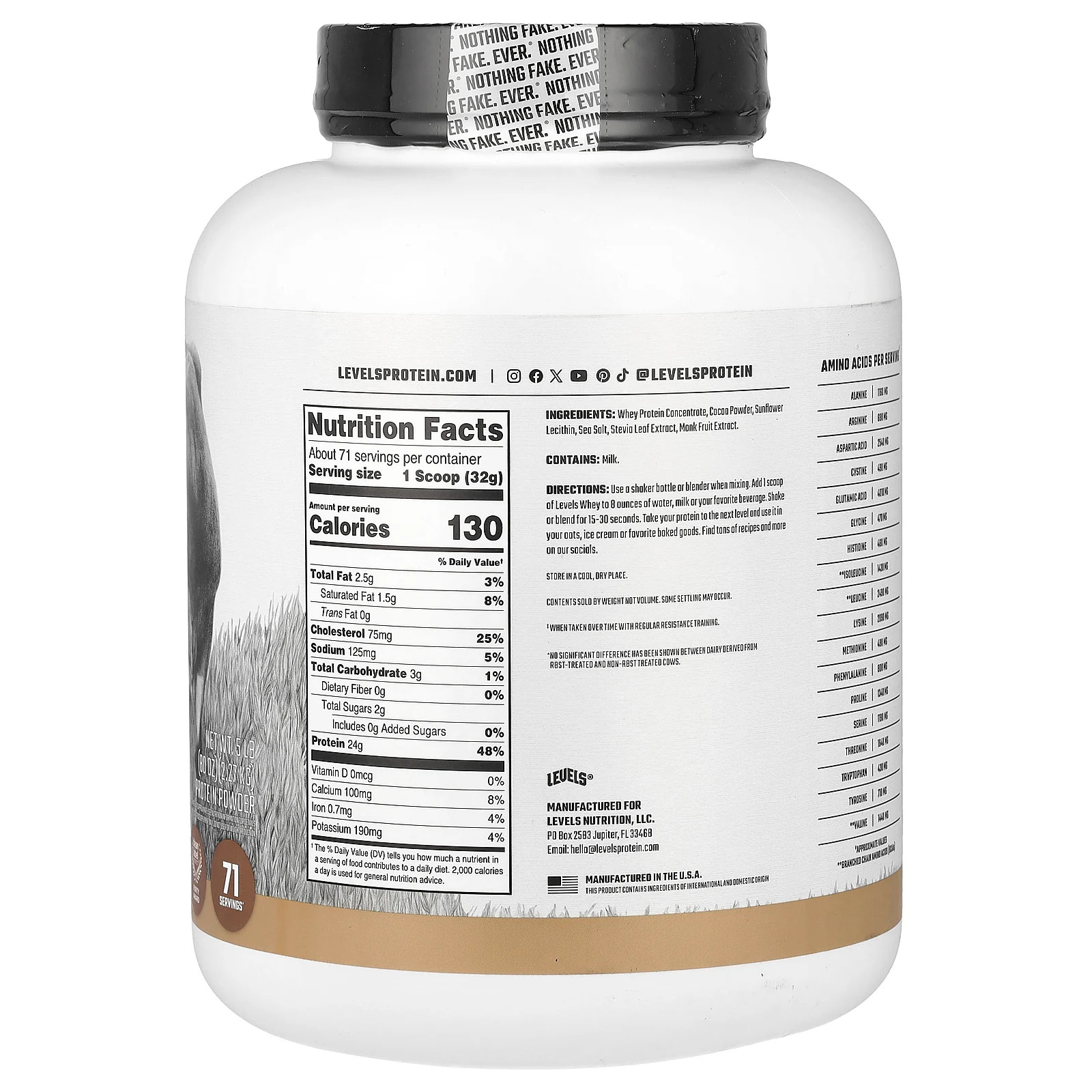 Grass Fed Whey Protein Powder, Pure Chocolate, 5lb (2.27 kg)