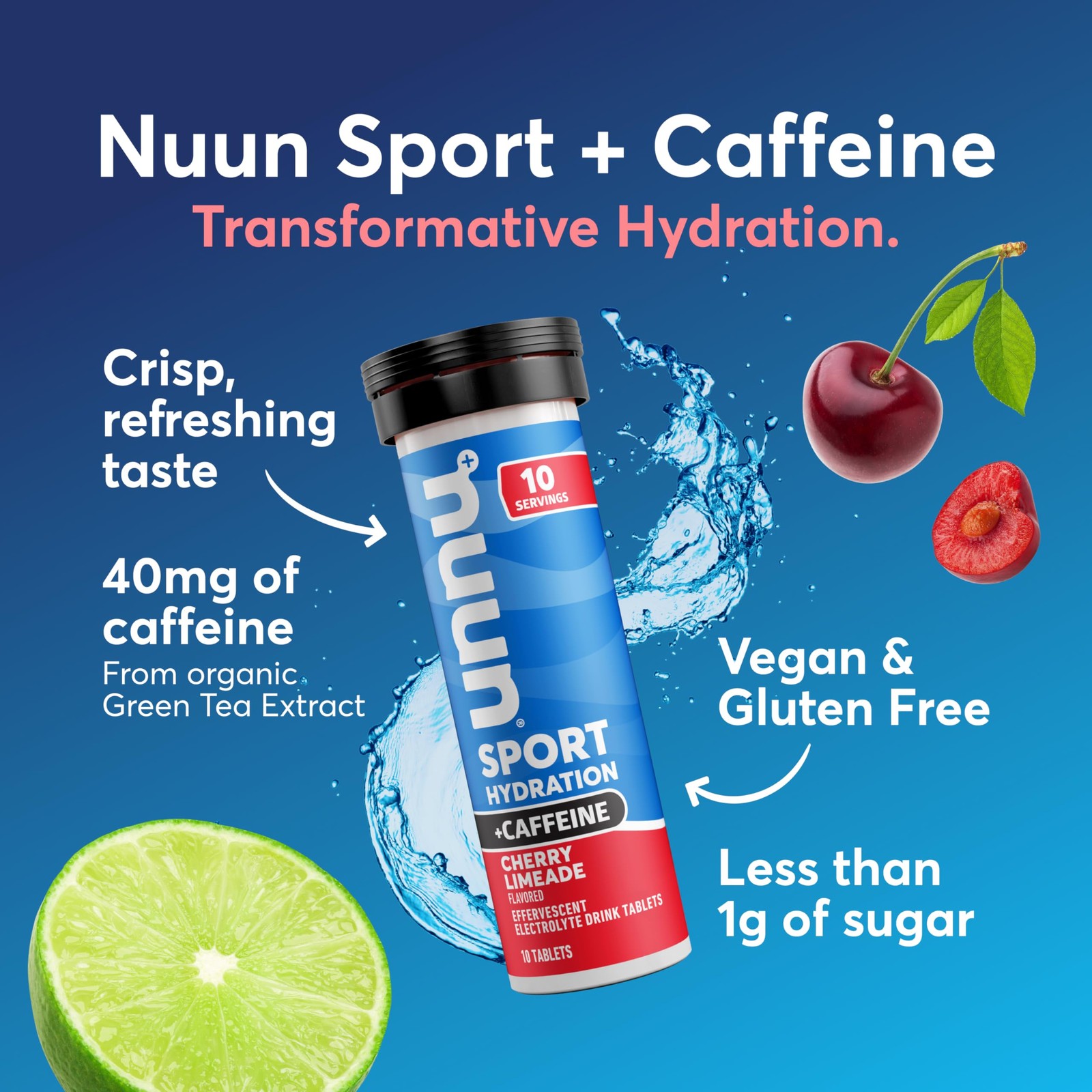 Nuun Sport Electrolyte Tablets with Caffeine Cherry Limeade 8 Pack