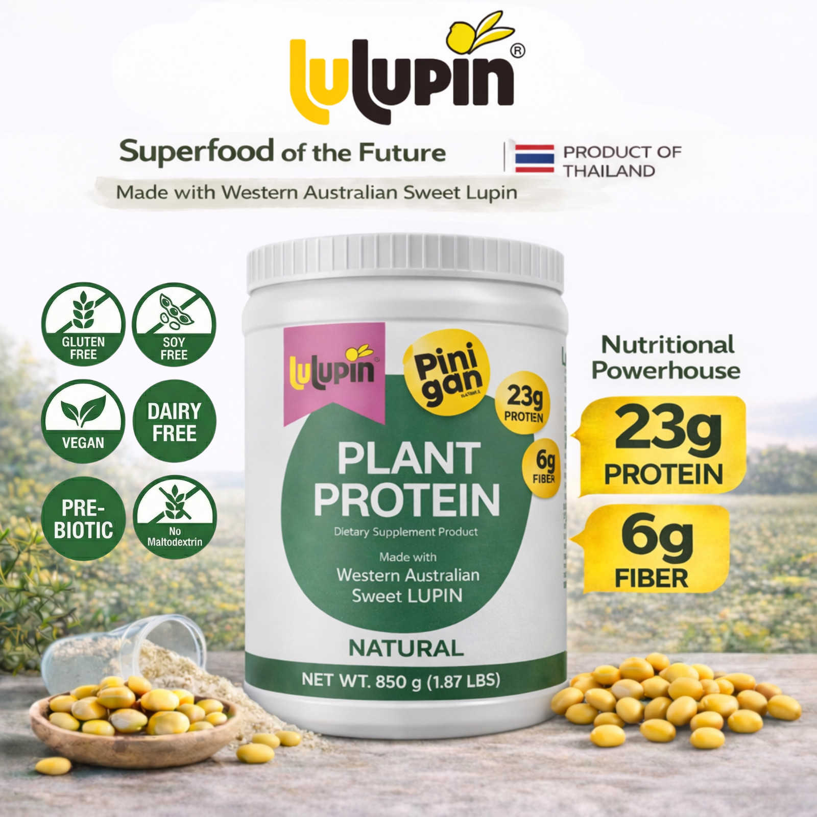 Western Australian Sweet Lupin Plant Protein Powder 850g Natural Vegan Keto